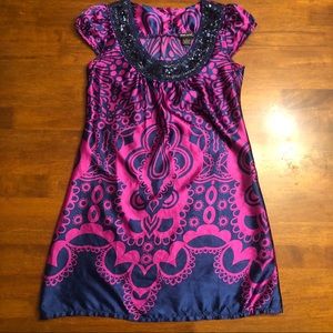 Wet Seal | Pink & Navy Dress with Cap Sleeves